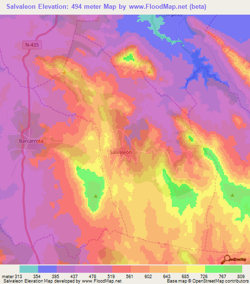 Salvaleon,Spain Elevation Map