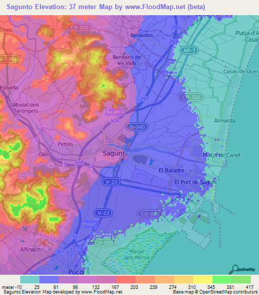 Sagunto,Spain Elevation Map