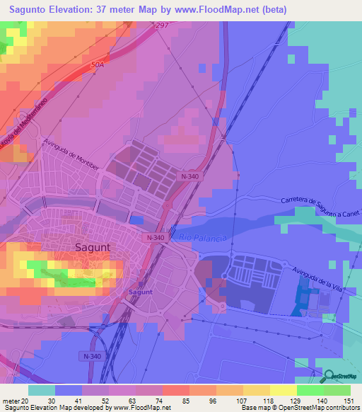 Sagunto,Spain Elevation Map