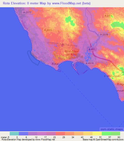 Rota,Spain Elevation Map