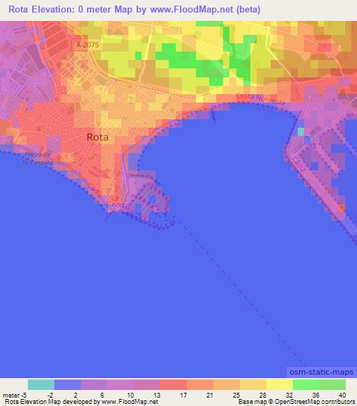 Rota,Spain Elevation Map