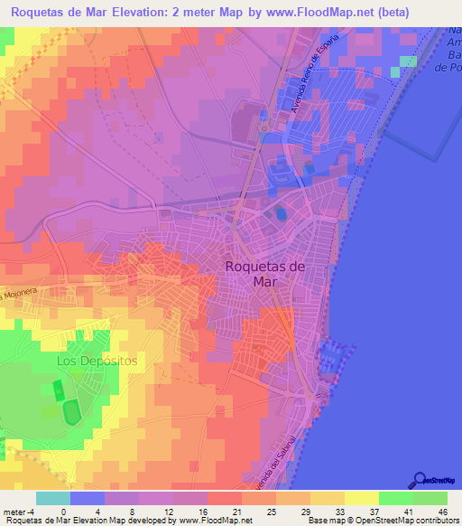 Roquetas de Mar,Spain Elevation Map