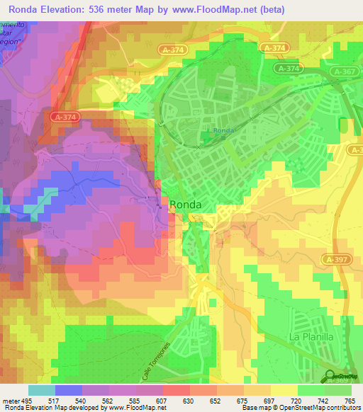 Ronda,Spain Elevation Map