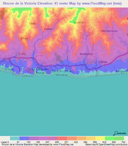 Rincon de la Victoria,Spain Elevation Map