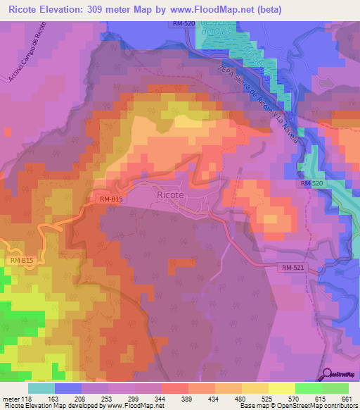 Ricote,Spain Elevation Map