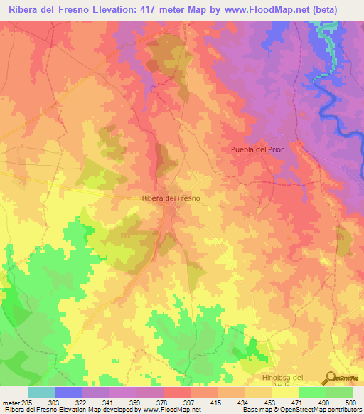 Ribera del Fresno,Spain Elevation Map