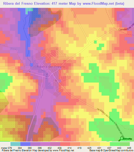 Ribera del Fresno,Spain Elevation Map