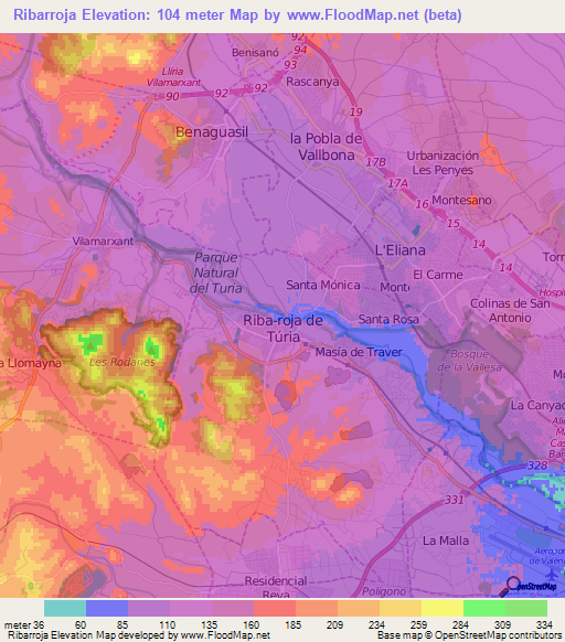 Ribarroja,Spain Elevation Map