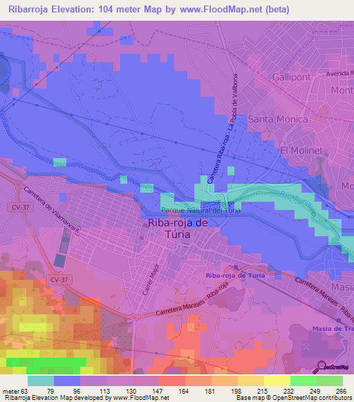 Ribarroja,Spain Elevation Map