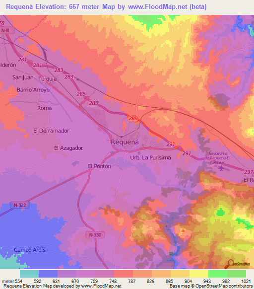 Requena,Spain Elevation Map