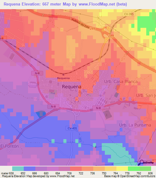 Requena,Spain Elevation Map