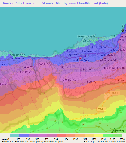 Realejo Alto,Spain Elevation Map