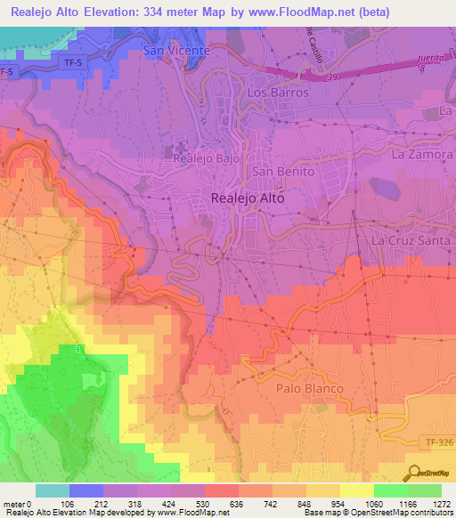 Realejo Alto,Spain Elevation Map