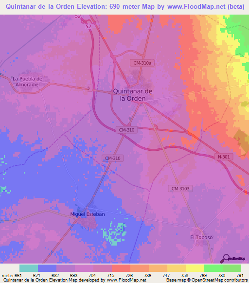 Quintanar de la Orden,Spain Elevation Map