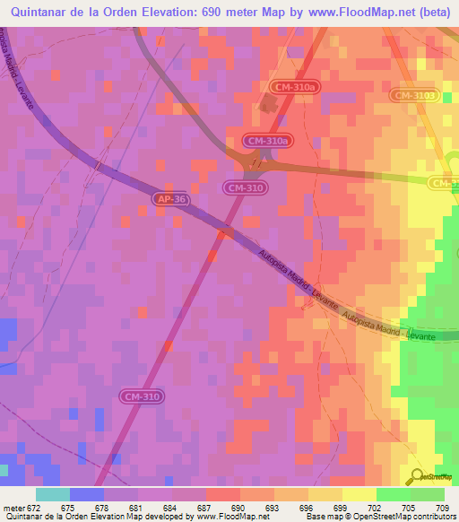 Quintanar de la Orden,Spain Elevation Map