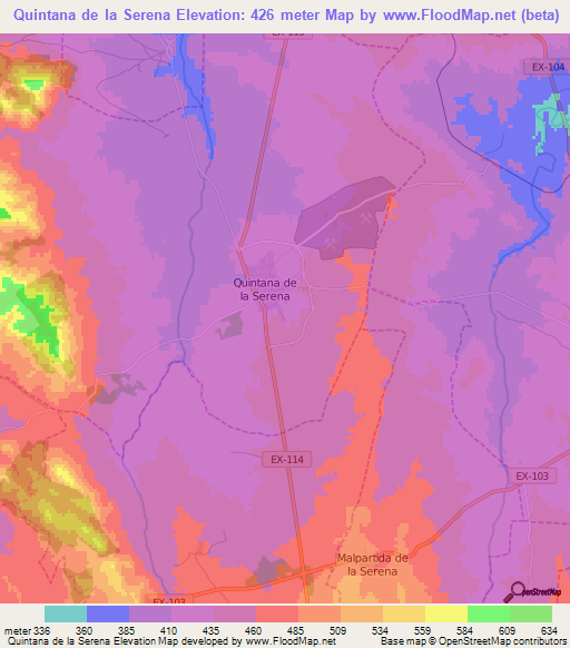 Quintana de la Serena,Spain Elevation Map