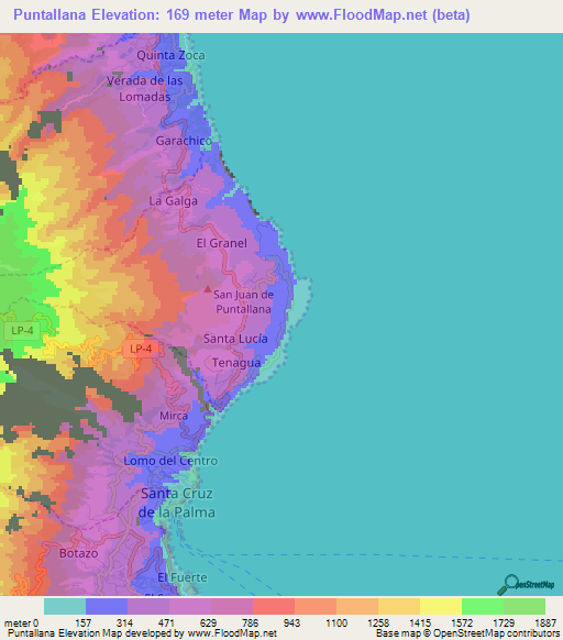 Puntallana,Spain Elevation Map