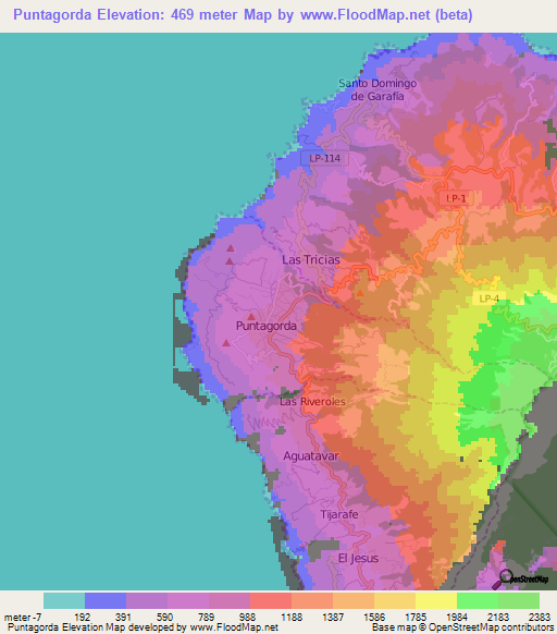 Puntagorda,Spain Elevation Map