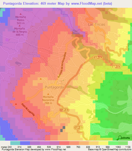 Puntagorda,Spain Elevation Map