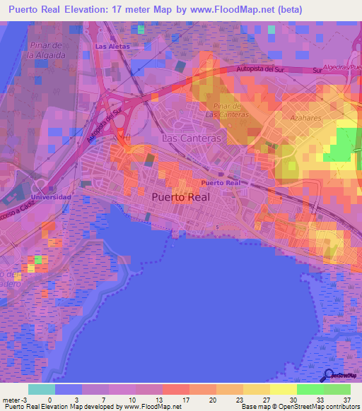 Puerto Real,Spain Elevation Map