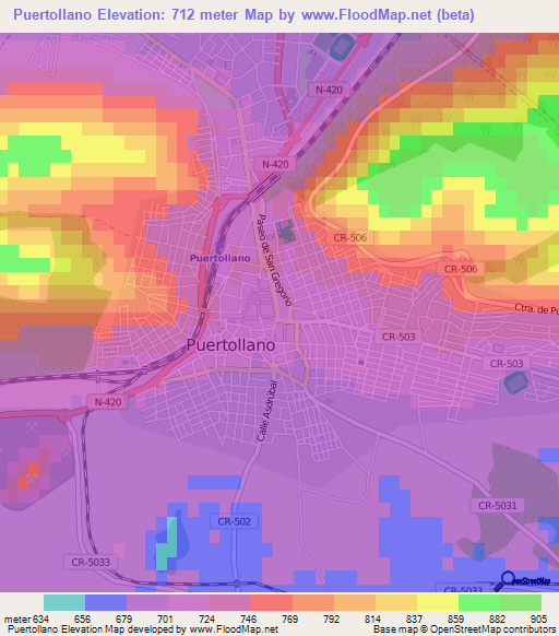 Puertollano,Spain Elevation Map