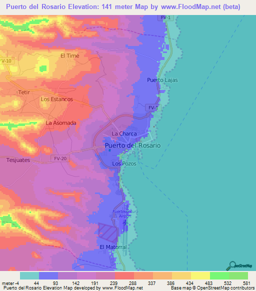 Puerto del Rosario,Spain Elevation Map