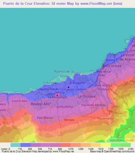 Puerto de la Cruz,Spain Elevation Map