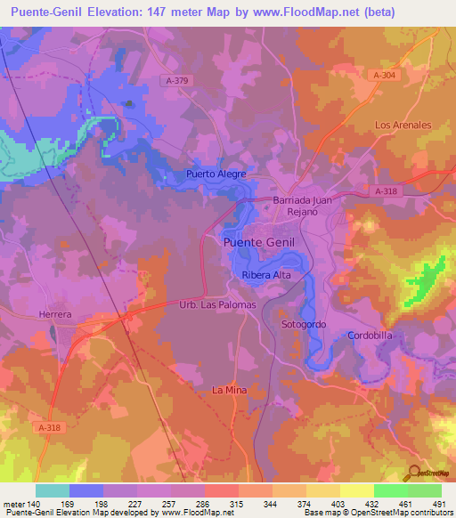 Puente-Genil,Spain Elevation Map