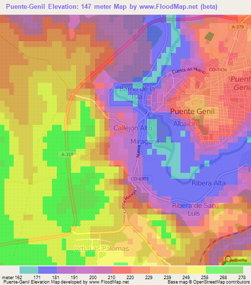 Puente-Genil,Spain Elevation Map