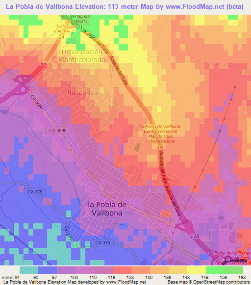 La Pobla de Vallbona,Spain Elevation Map