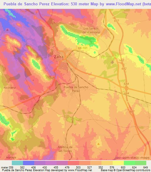 Puebla de Sancho Perez,Spain Elevation Map