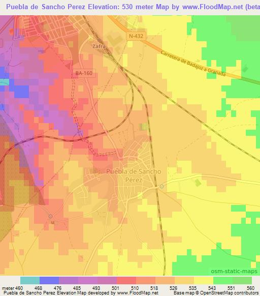 Puebla de Sancho Perez,Spain Elevation Map