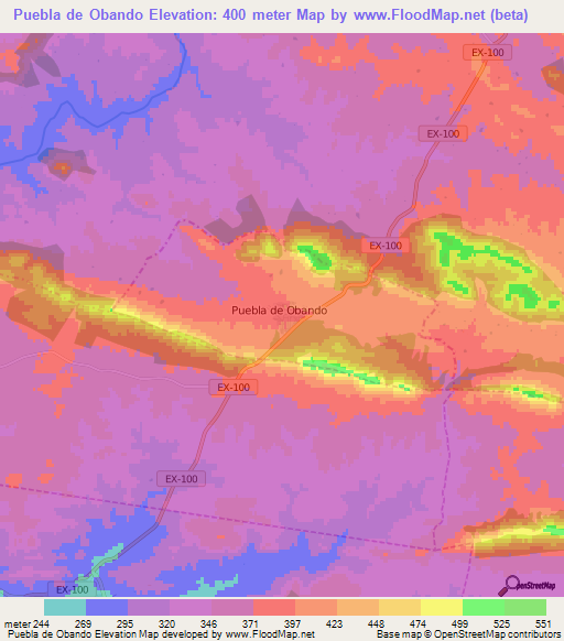 Puebla de Obando,Spain Elevation Map