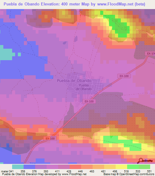 Puebla de Obando,Spain Elevation Map