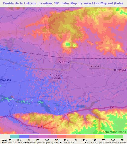 Puebla de la Calzada,Spain Elevation Map