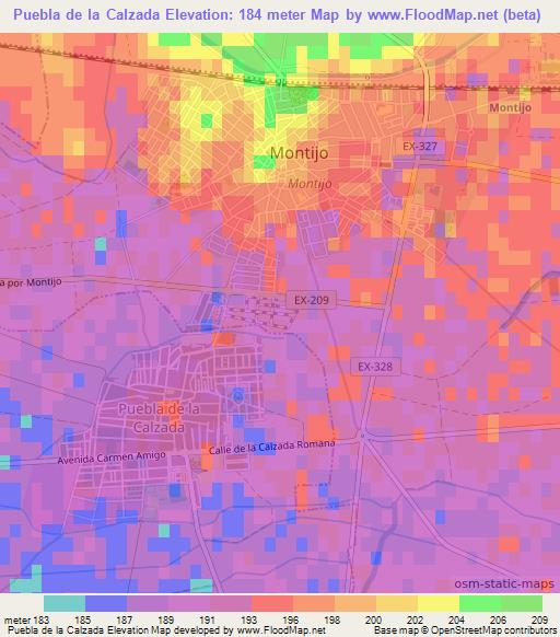 Puebla de la Calzada,Spain Elevation Map