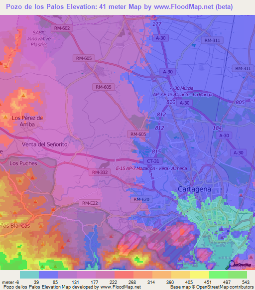 Pozo de los Palos,Spain Elevation Map
