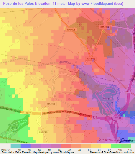 Pozo de los Palos,Spain Elevation Map