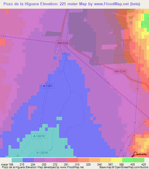 Pozo de la Higuera,Spain Elevation Map