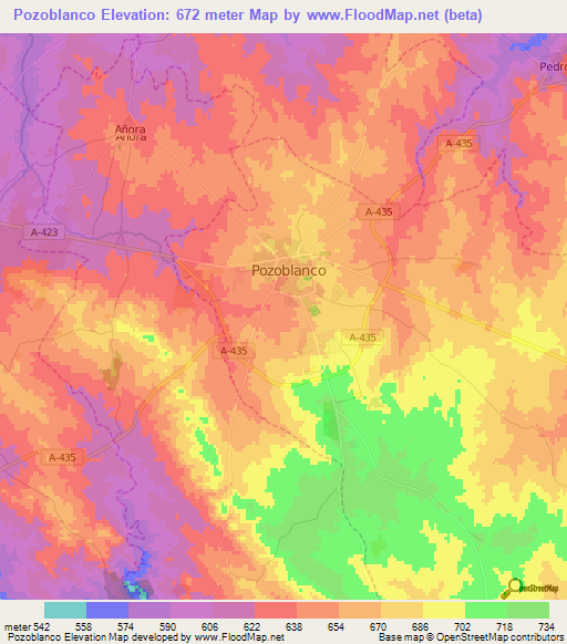 Pozoblanco,Spain Elevation Map