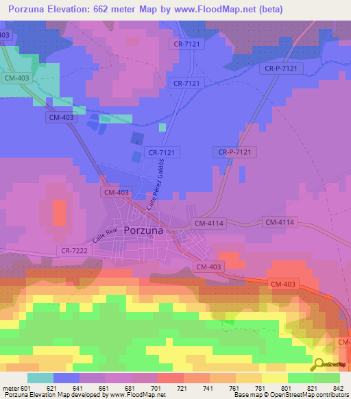 Porzuna,Spain Elevation Map