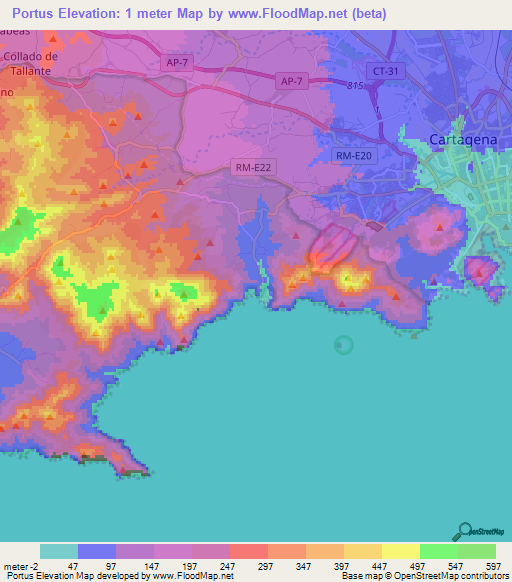 Portus,Spain Elevation Map