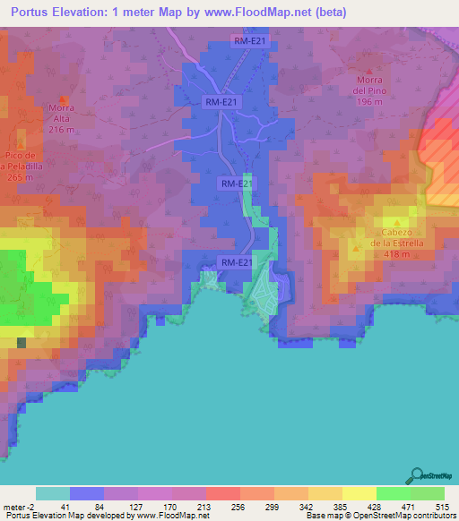 Portus,Spain Elevation Map