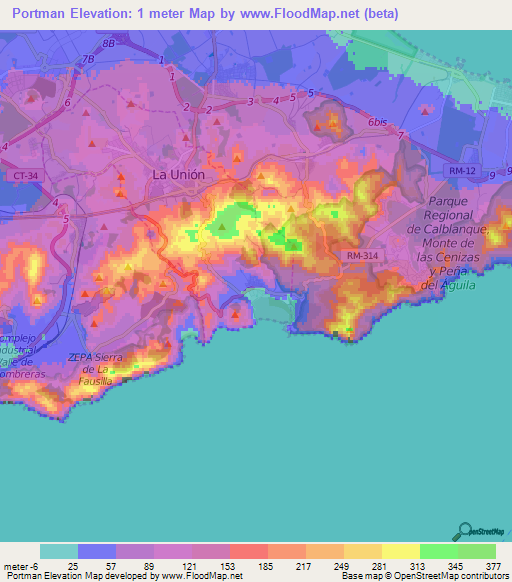 Portman,Spain Elevation Map