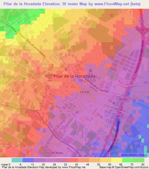 Pilar de la Horadada,Spain Elevation Map