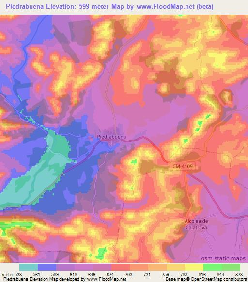 Piedrabuena,Spain Elevation Map