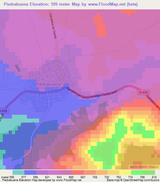 Piedrabuena,Spain Elevation Map