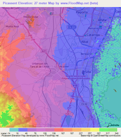 Picassent,Spain Elevation Map