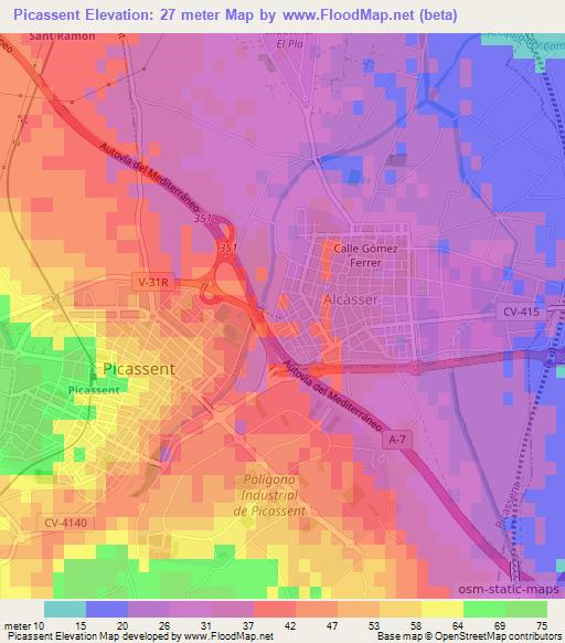 Picassent,Spain Elevation Map