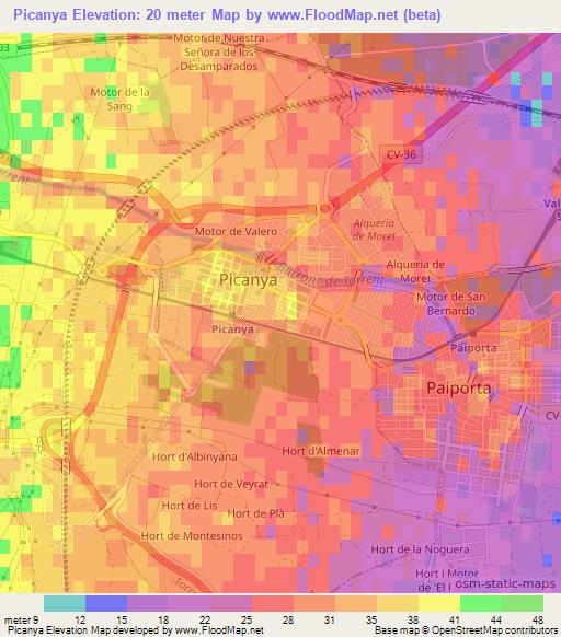 Picanya,Spain Elevation Map